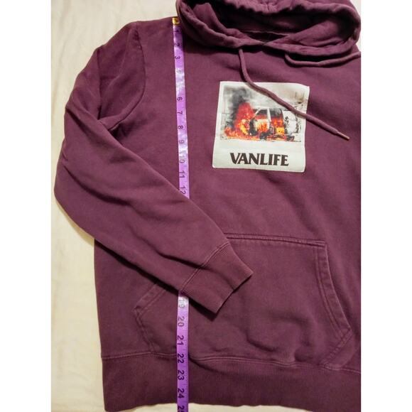 VTG Y2K VANLIFE Purple Hoodie Van On Fire Graphic Retro Humor Streetwear SZ M - Picture 6 of 6
